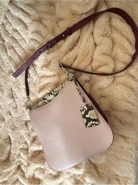 kate spade ♠️Blush Pink Margaux Crossbody with Snakeskin Trim and Burgundy Strap